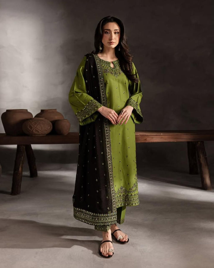 Dhanak-3PC Sequence Embroidered Shirt with Embroidered Dupatta