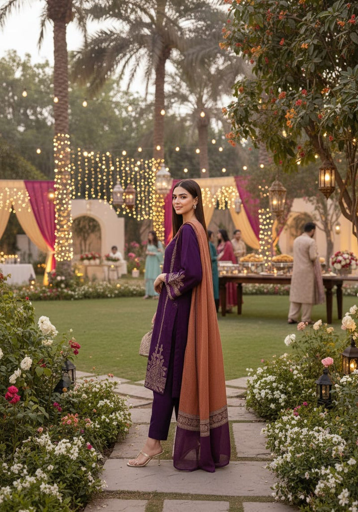 Premium Lawn 3pc Heavy Embroidery with printed Monar Shawl