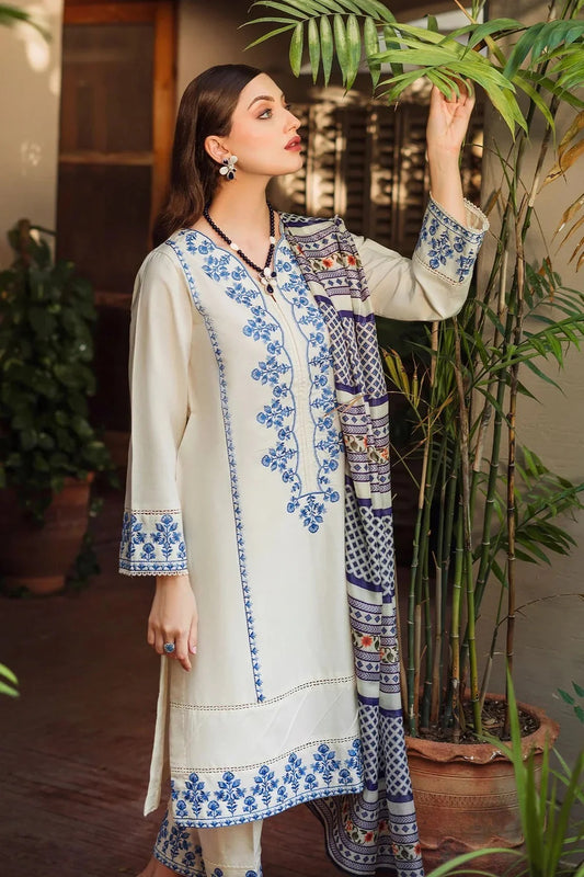 Premium Lawn 3pc Heavy Embroidery with printed Monar Shawl