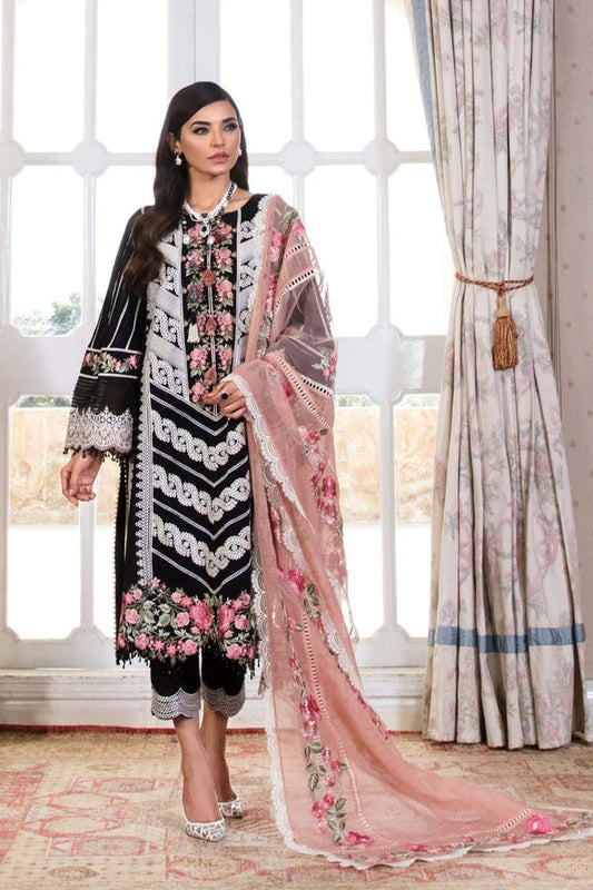 Dhanak-3PC Embroidered Shirt with Chiffon Embroidered Dupatta