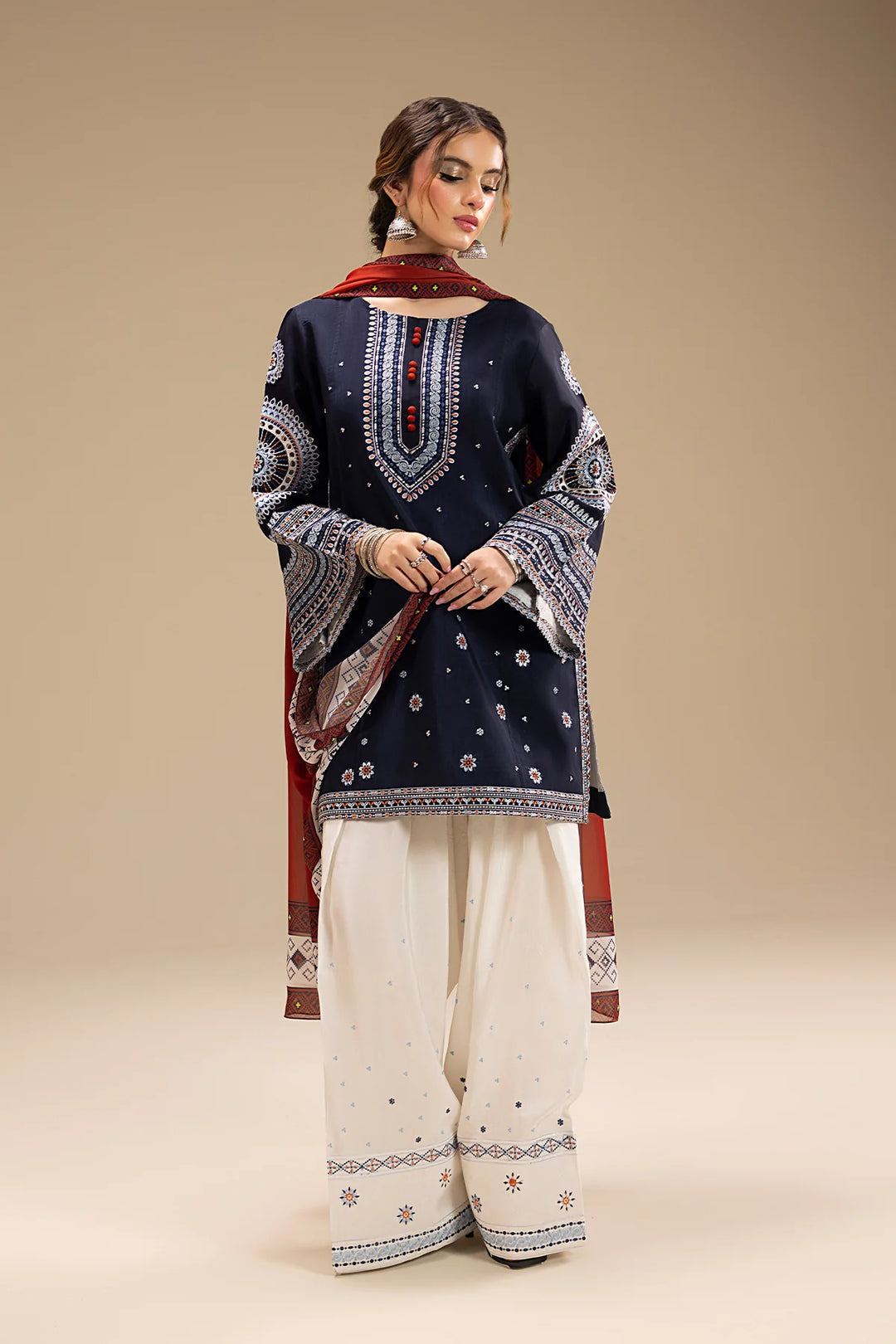 UNSTITCHED 3PC DHANAK EMBROIDERED SUIT-PK-5412