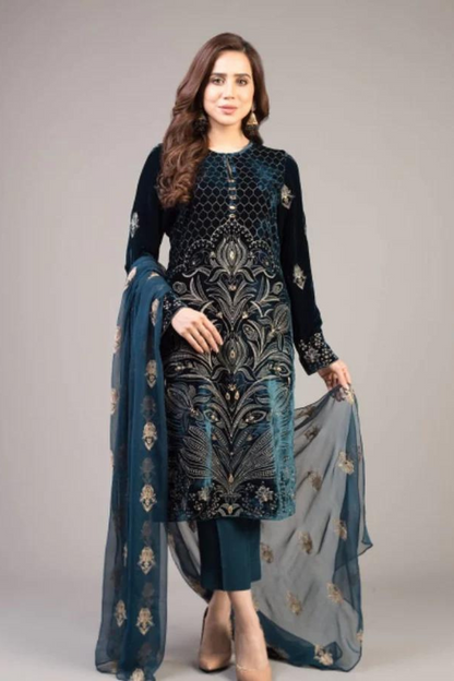 UNSTITCHED 3PC DHANAK EMBROIDERED SUIT ZE 1004