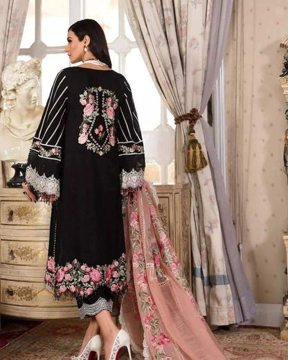 Dhanak-3PC Embroidered Shirt with Chiffon Embroidered Dupatta