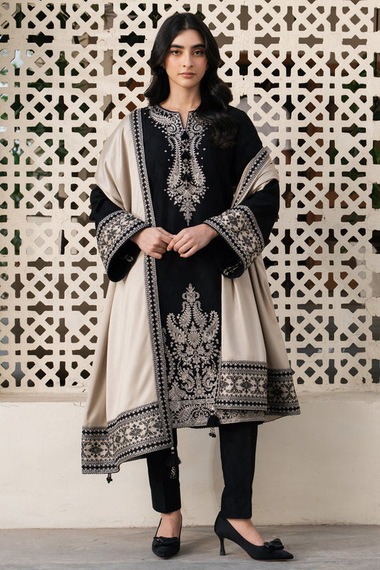 DHANAK-3PC EMBROIDERED SHIRT WITH DIGITAL PRINTED WOOL SHAWL