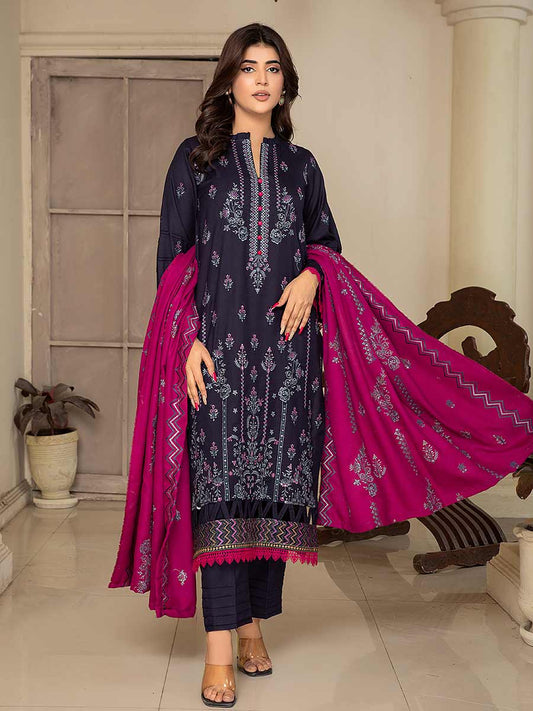 3PC UNSTITCHED DHANAK EMBROIDERED SUIT 1210
