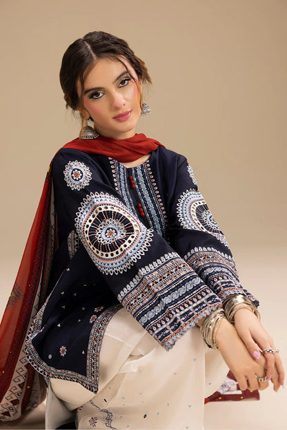 UNSTITCHED 3PC DHANAK EMBROIDERED SUIT-PK-5412