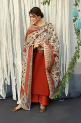 Dhanak-3PC Embroidered Shirt with Digital Printed Wool Shawl