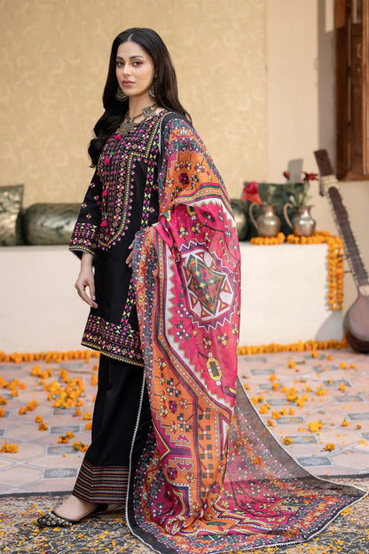 Dhanak-3PC Embroidered Shirt with Digital Printed Wool Shawl