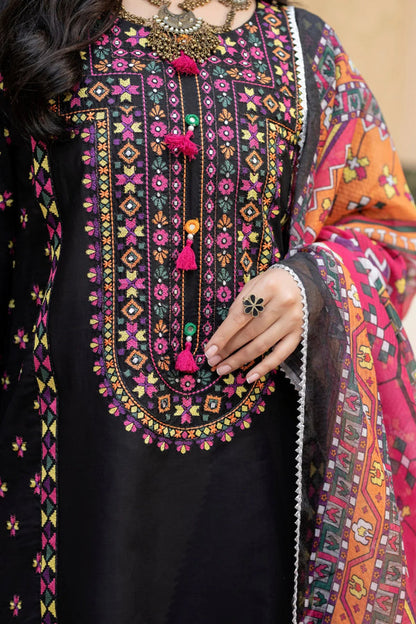 Dhanak-3PC Embroidered Shirt with Digital Printed Wool Shawl