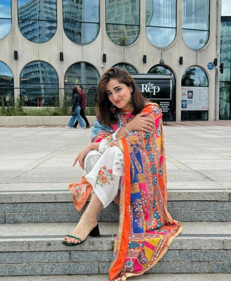 Premium Lawn 3pc Heavy Embroidery with printed Monar Shawl