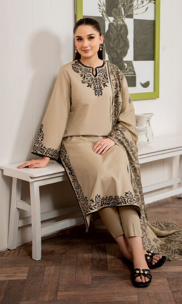 Premium Lawn 3pc Heavy Embroidery with printed Monar Shawl