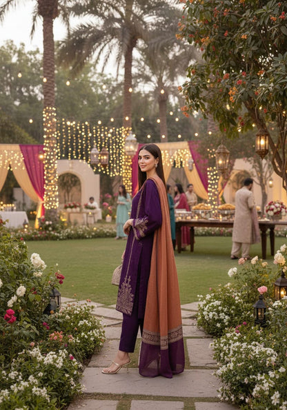 Premium Lawn 3pc Heavy Embroidery with printed Monar Shawl