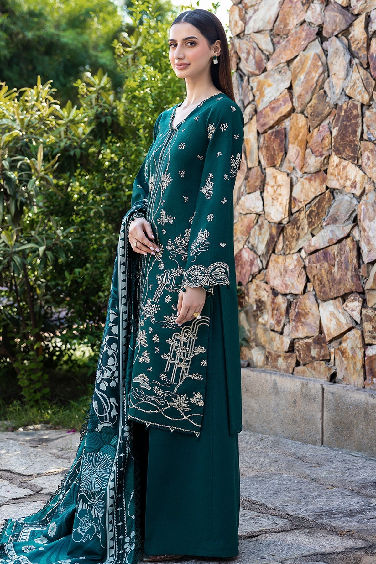 Premium Lawn 3pc Heavy Embroidery with printed Monar Shawl