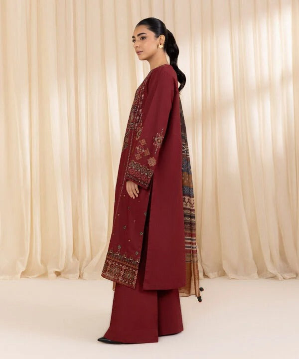 Premium Lawn 3pc Heavy Embroidery with printed Monar Shawl 6110