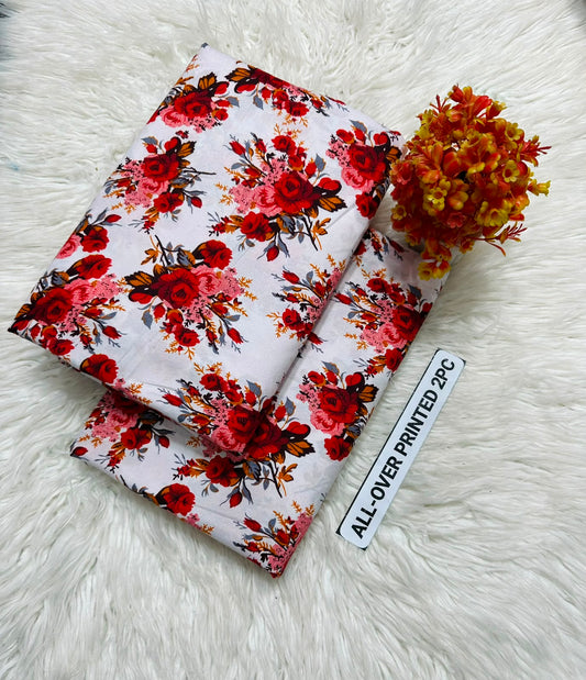 PRINTED FLORAL POLO COTTON 2PC FOR MIDSUMMER SALE UNSTITCHED DRESS