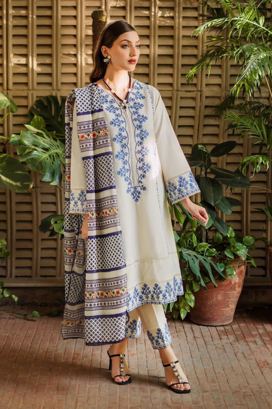 Premium Lawn 3pc Heavy Embroidery with printed Monar Shawl