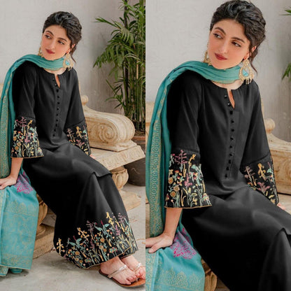 Premium Lawn 3pc Heavy Embroidery with printed Monar Shawl