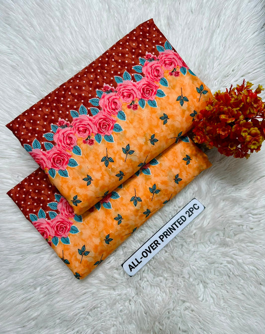 PRINTED FLORAL POLO COTTON 2PC FOR MIDSUMMER SALE UNSTITCHED DRESS