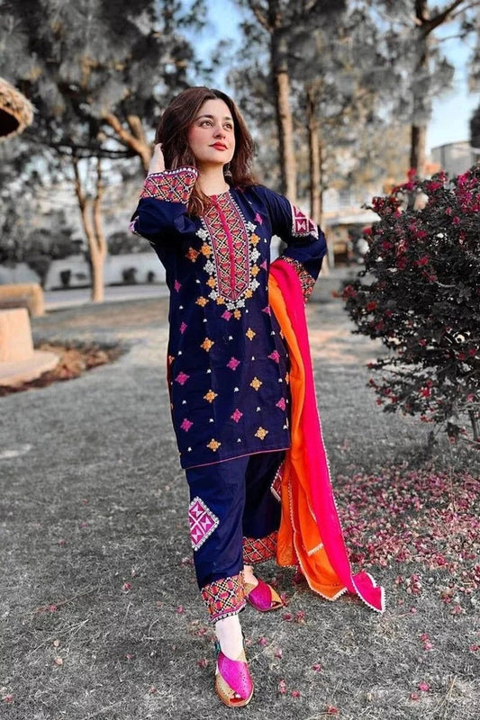 Premium Lawn 3pc Heavy Embroidery with printed Monar Shawl