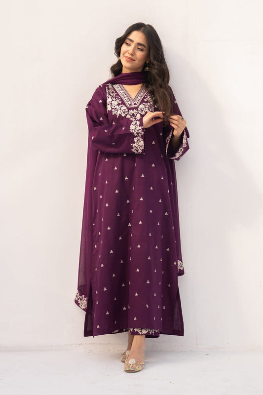 Premium Lawn 3pc Heavy Embroidery with ready to wear chiffon dupta