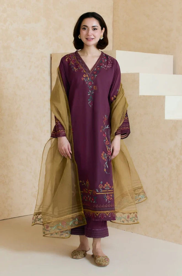 Premium Lawn 3pc Heavy Embroidery with printed Monar Shawl