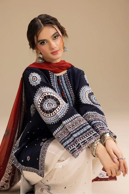 Premium Lawn 3pc Heavy Embroidery with printed Monar Shawl