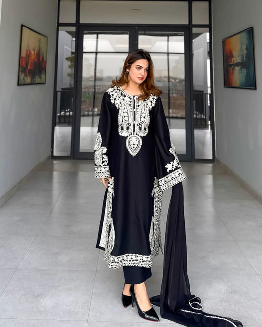 Premium Lawn 3pc Heavy Embroidery with ready to wear chiffon dupta
