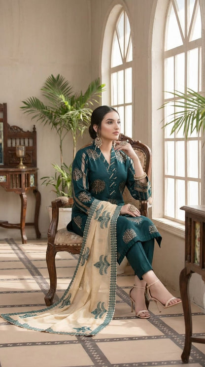 Premium Lawn 3pc Heavy Embroidery with Embroidered chiffon Dupta